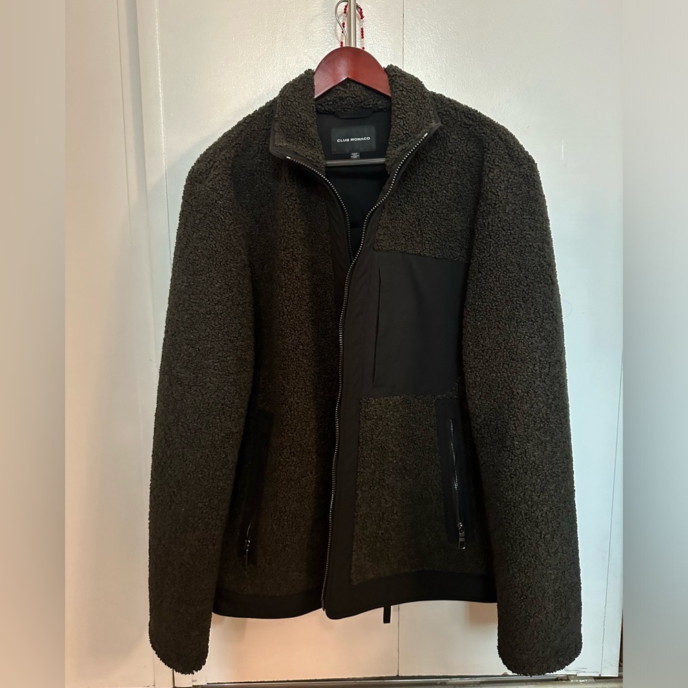 Club Monaco. Green Sherpa fleece jacket.